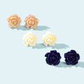 3pairs Colorful Resin Rose Flower Earrings Ear Stud Piercing Cartilage Jewellery