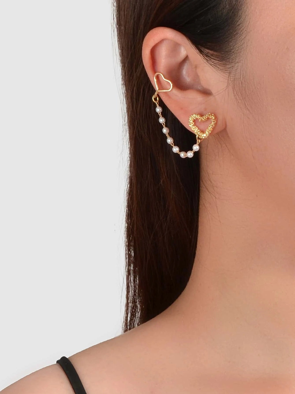 1pc Designer Jewelry Ear Cuff Pearl Gold Chain Heart Love Stud Cartilage Earring