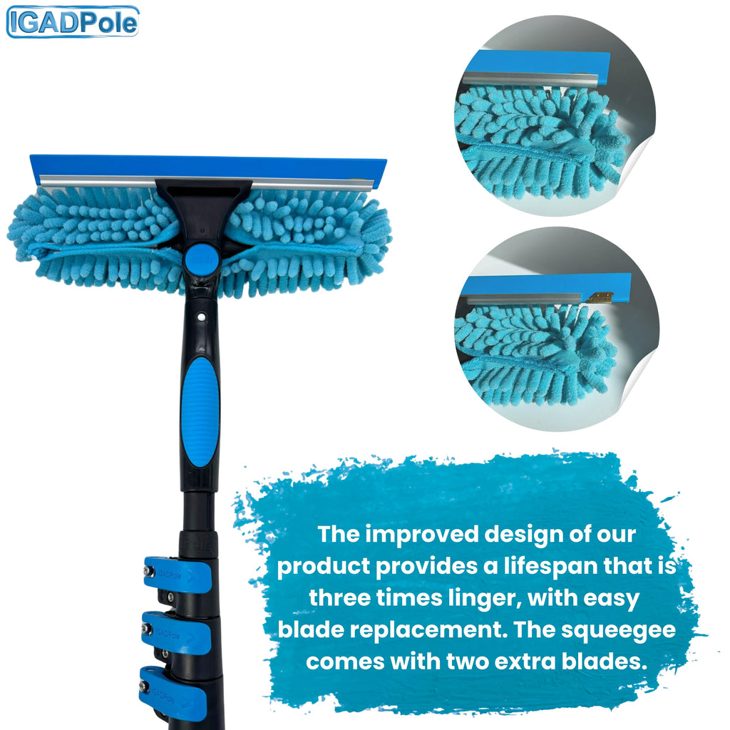 10ft Window Squeegee with Extension Pole, Window Cleaner Tool with 2-Stage Telescoping Pole, Window Cleaning Kit with 10ft Pole (3m) & Microfiber Cloths, 2 Blades Replacements & ACME Adapter