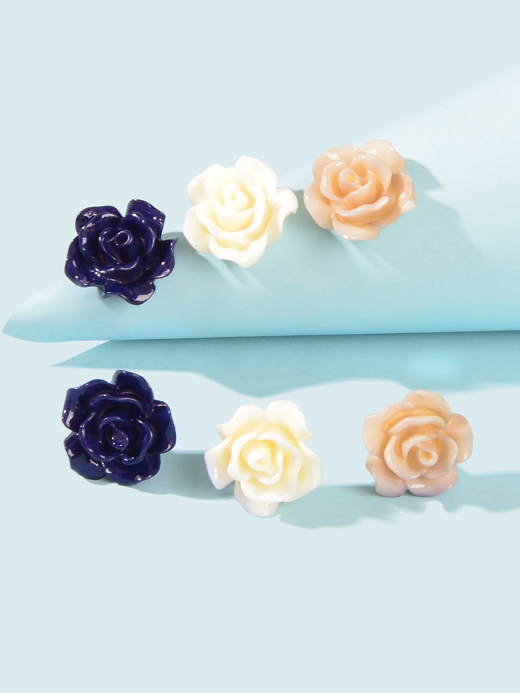 3pairs Colorful Resin Rose Flower Earrings Ear Stud Piercing Cartilage Jewellery