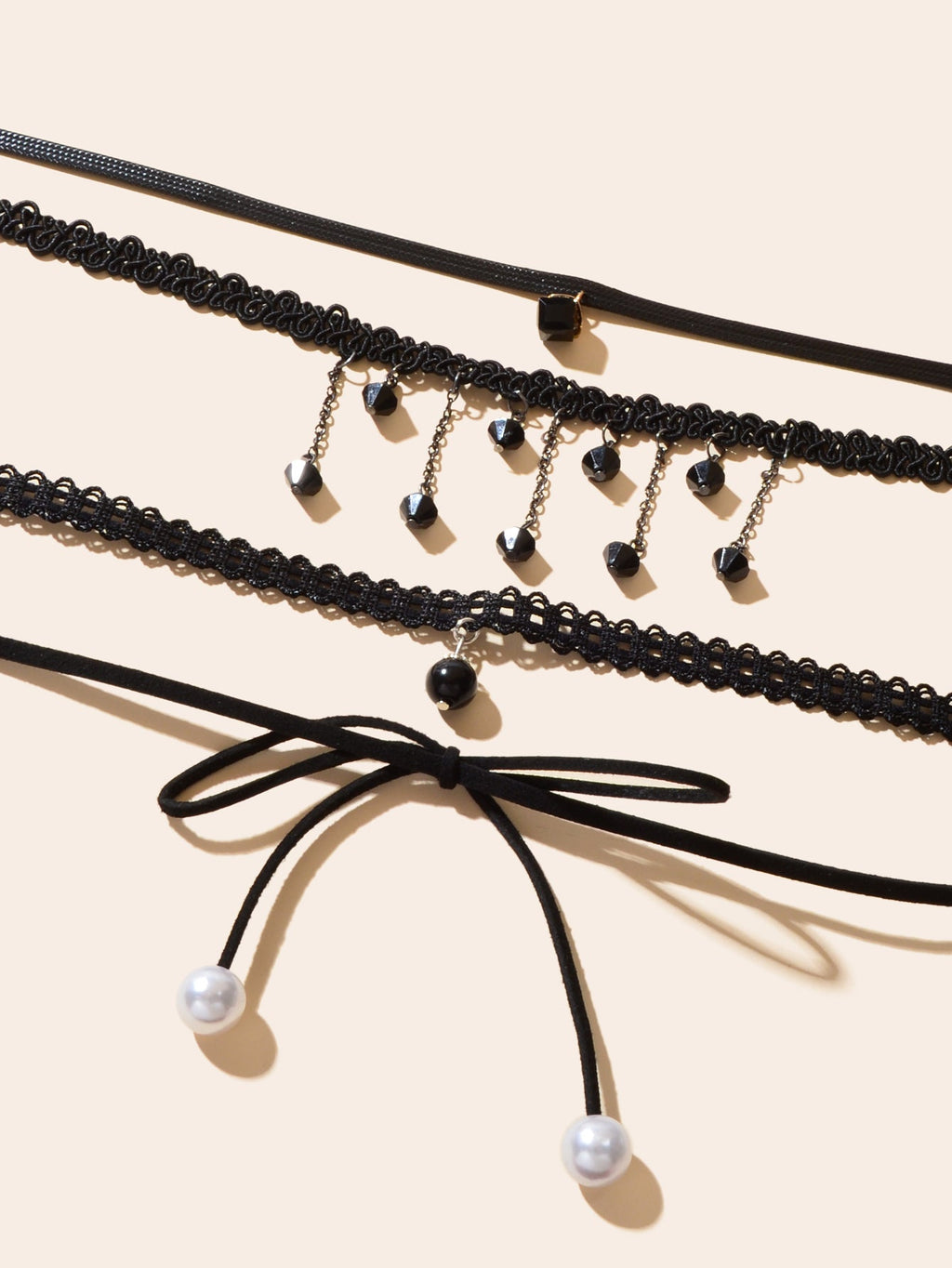 4 pcs Punk Vintage 90s Black Hollow Lace Bow Tassel Charm Tattoo Choker Necklace