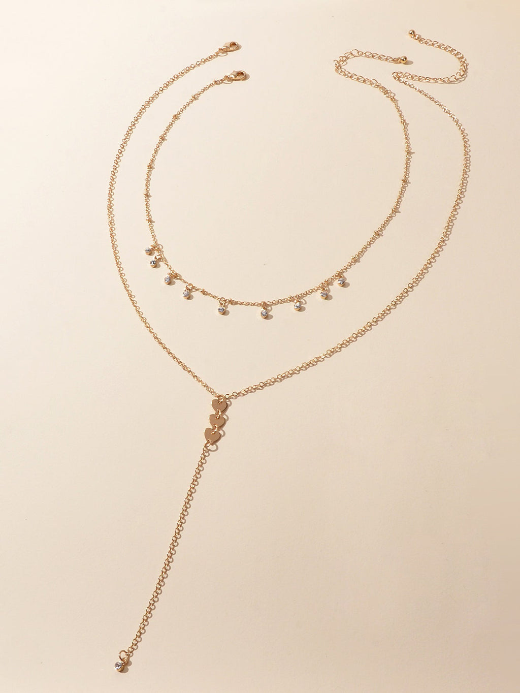 2pcs Designer Jewellery Rhinestone Charm Necklace Heart Y shape Pendant Necklace