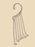 1 pc Fashion Pearl Silver Long Chain Tassel Big Ear Cuff Statement Earrings