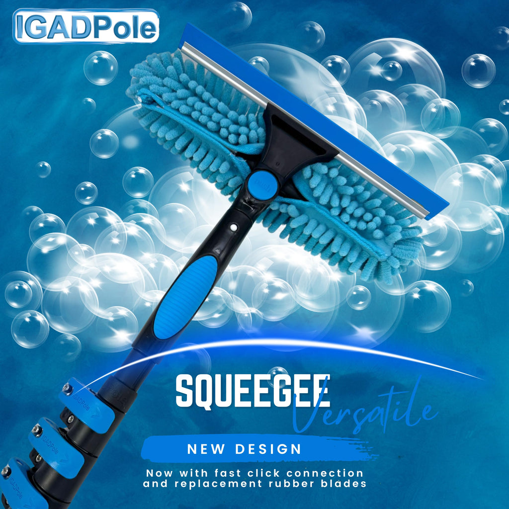 10ft Window Squeegee with Extension Pole, Window Cleaner Tool with 2-Stage Telescoping Pole, Window Cleaning Kit with 10ft Pole (3m) & Microfiber Cloths, 2 Blades Replacements & ACME Adapter