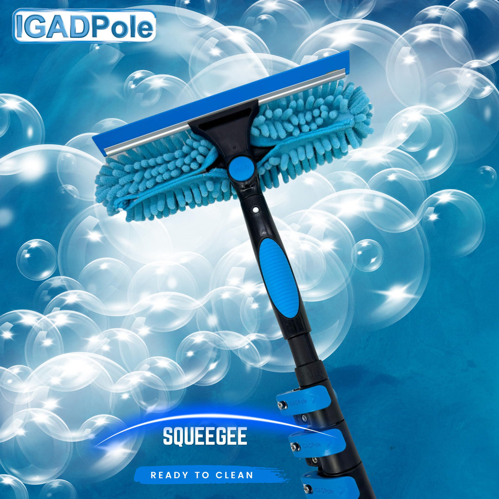 10ft Window Squeegee with Extension Pole, Window Cleaner Tool with 2-Stage Telescoping Pole, Window Cleaning Kit with 10ft Pole (3m) & Microfiber Cloths, 2 Blades Replacements & ACME Adapter