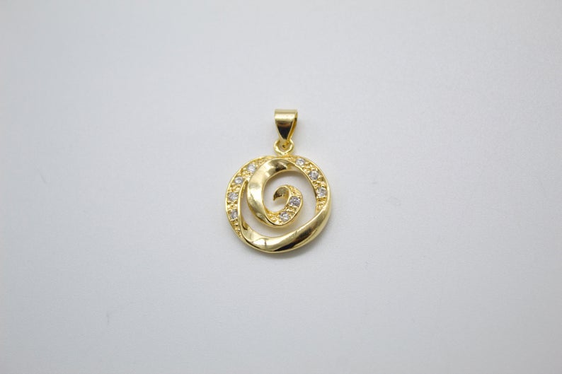 18K Gold Filled Swirl With CZ Cubic Zirconia Stone Pendant