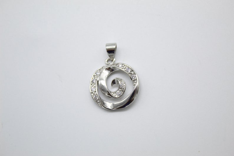 18K Gold Filled Swirl With CZ Cubic Zirconia Stone Pendant