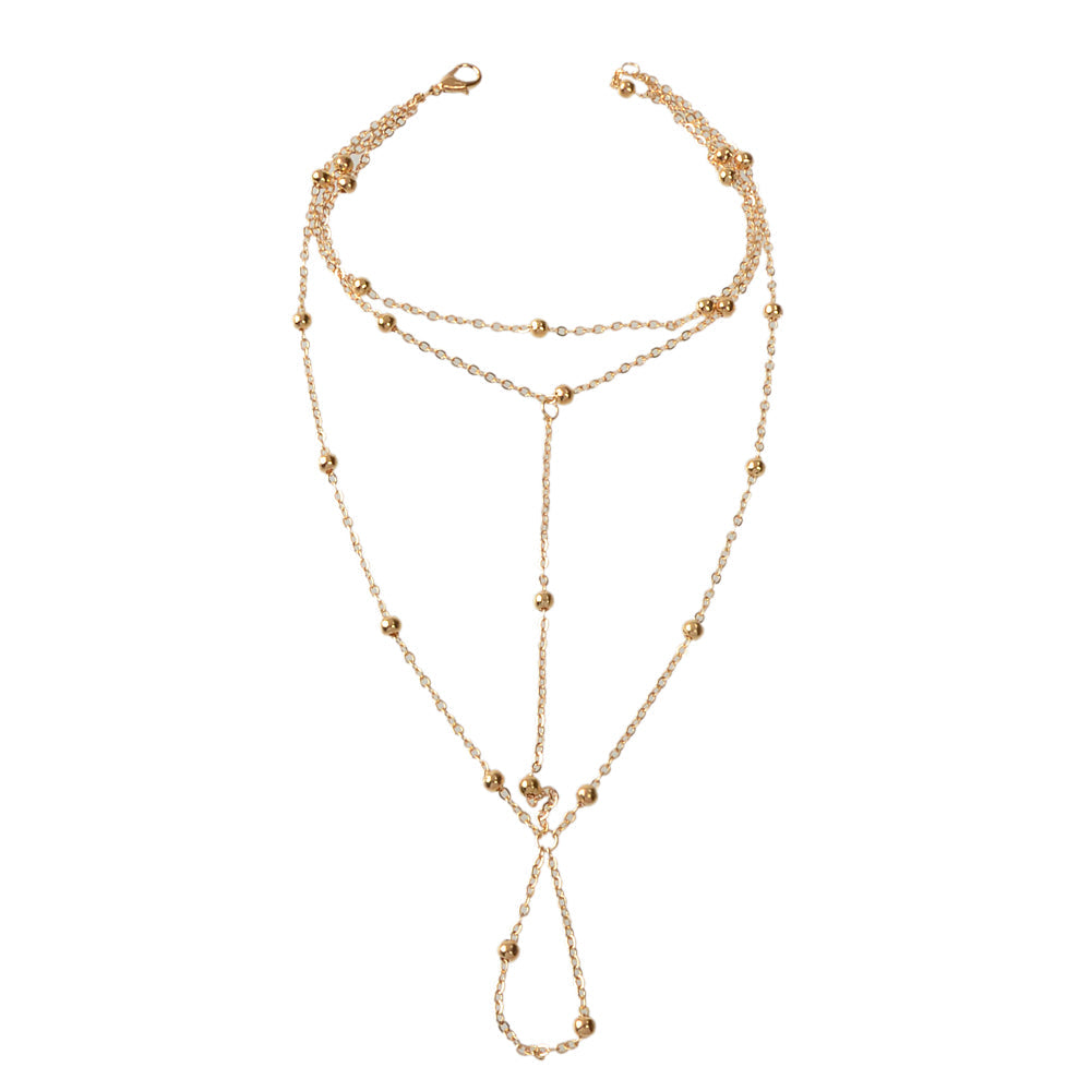 1pc Gold Chain Boho Layered Anklet with Toe Foot Jewellery Barefoot Sandal Ankle