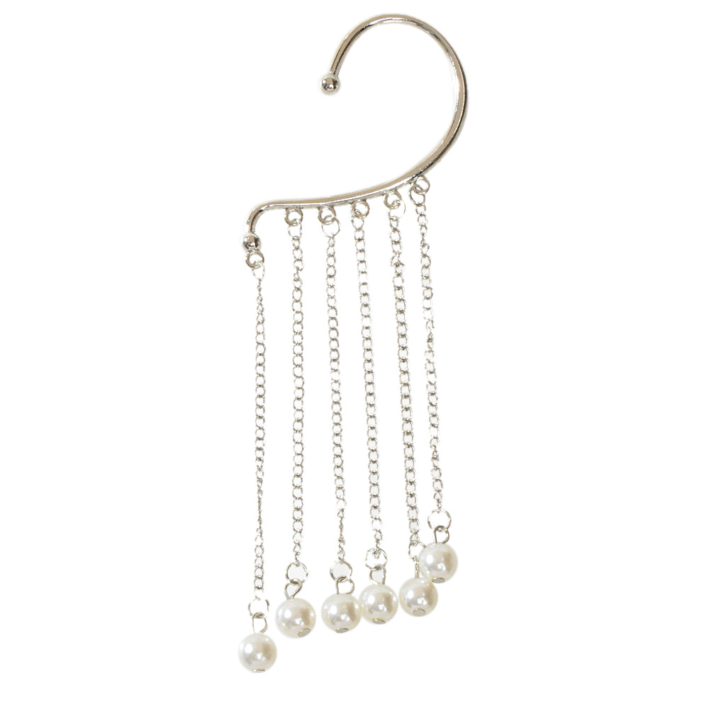 1 pc Fashion Pearl Silver Long Chain Tassel Big Ear Cuff Statement Earrings