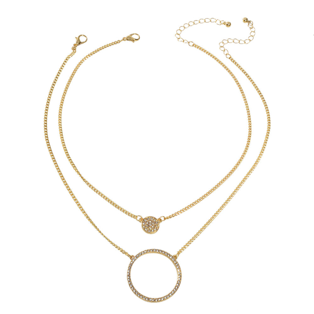 2 pcs Gold Silver Chain Rhinestone Round Circle Pendant Necklace Jewellery Gift