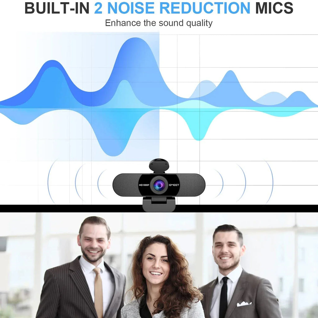1080P HD USB Webcam Dual Noise-Canceling Mics Black