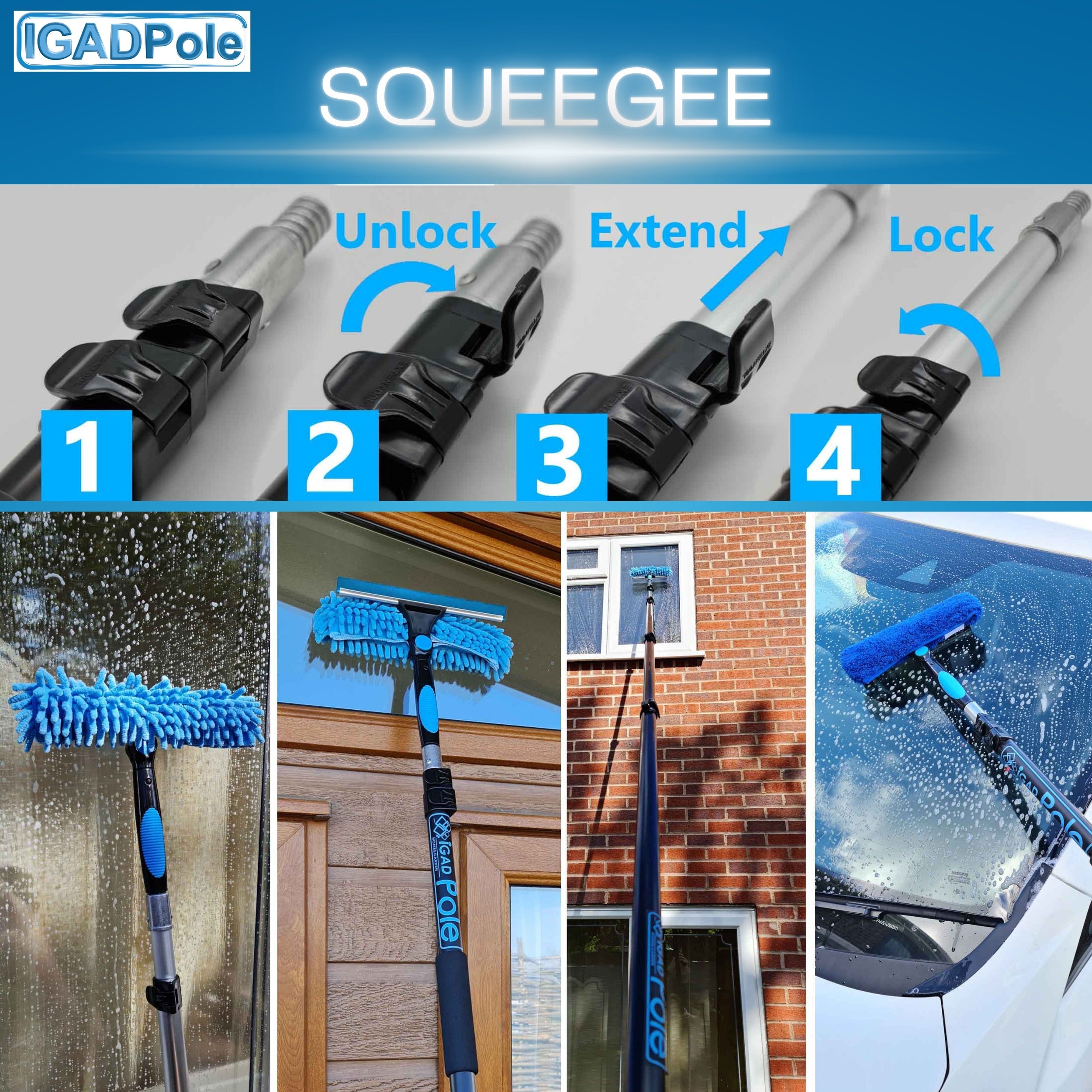 6.6ft Window Squeegee with Extension Pole, Window Cleaner Tool with 2-Stage Telescoping Pole, Window Cleaning Kit with 6.6ft Pole(2m) & Microfiber Cloths, 2 Blades Replacements