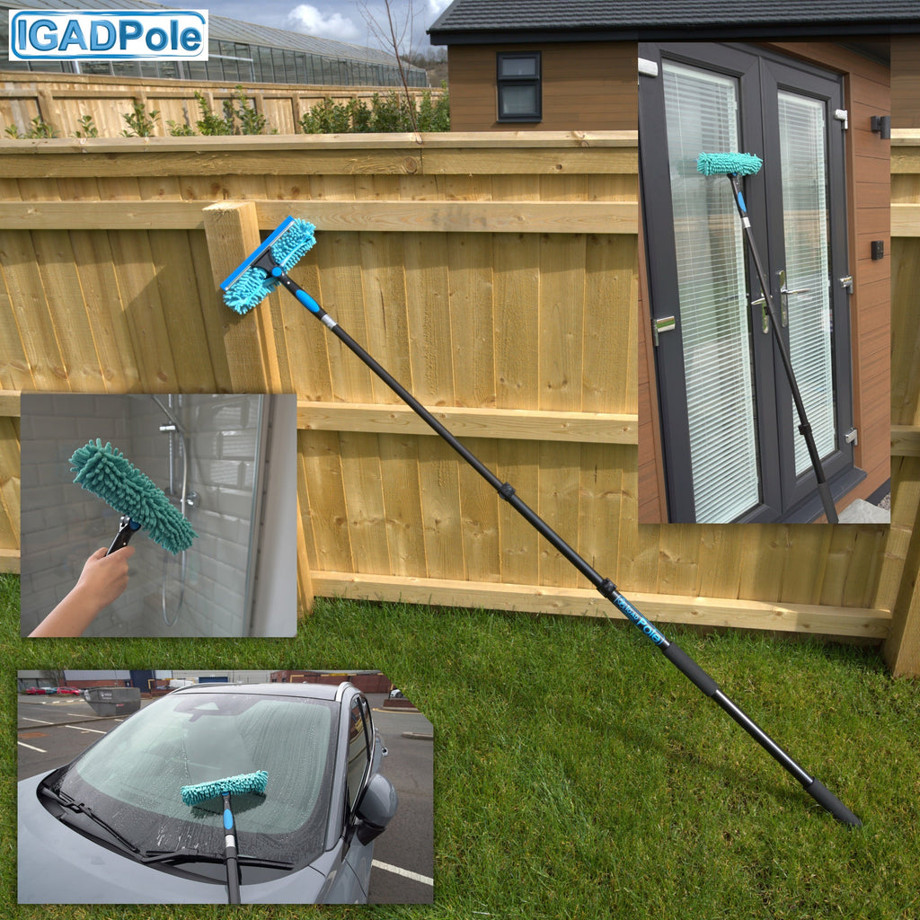 6.6ft Window Squeegee with Extension Pole, Window Cleaner Tool with 2-Stage Telescoping Pole, Window Cleaning Kit with 6.6ft Pole(2m) & Microfiber Cloths, 2 Blades Replacements