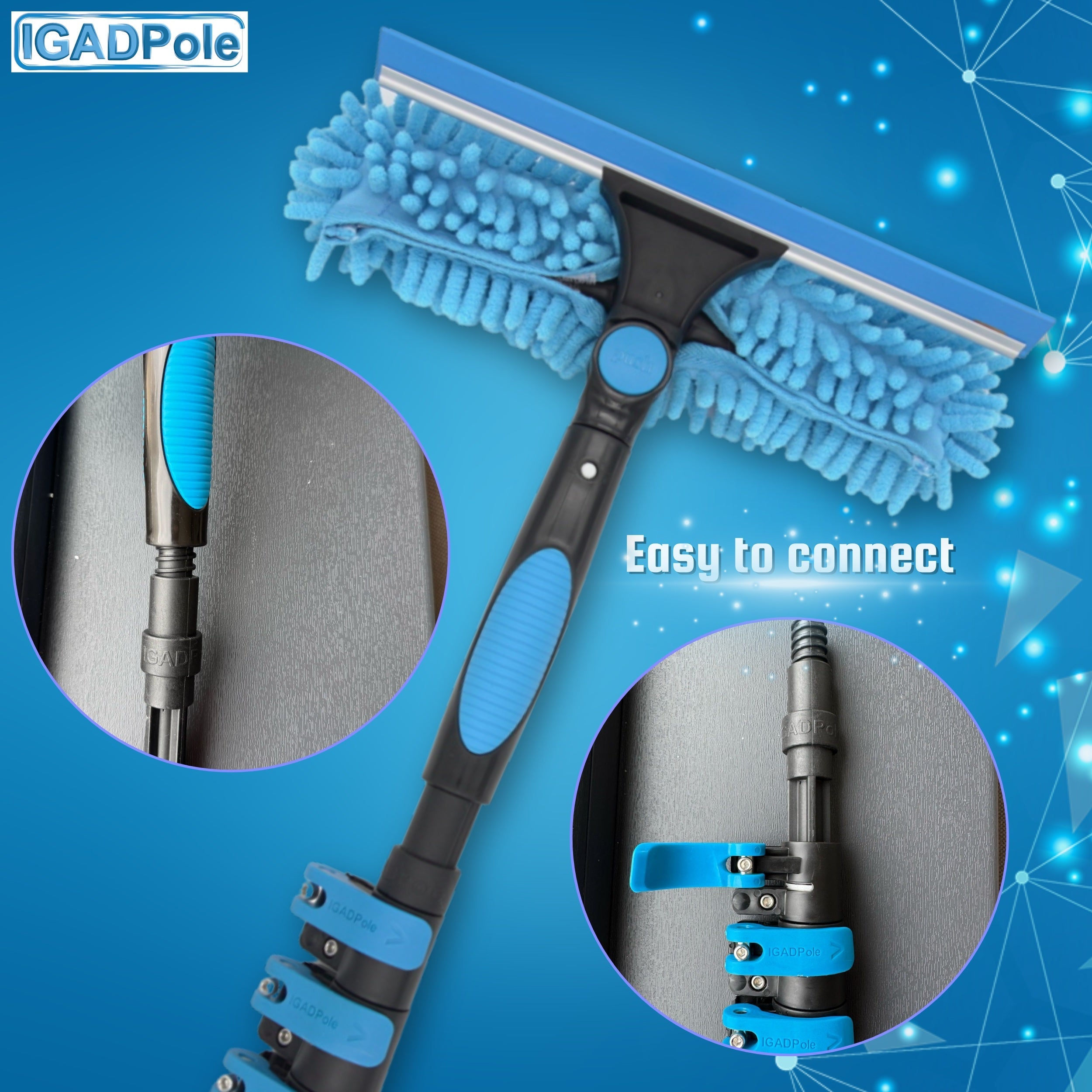 5ft Window Squeegee with Extension Pole, Window Cleaner Tool with 1-Stage Telescoping Pole, Window Cleaning Kit with 5ft Pole (1.3m) & Microfiber Cloths, 2 Blades Replacements & ACME Adapter