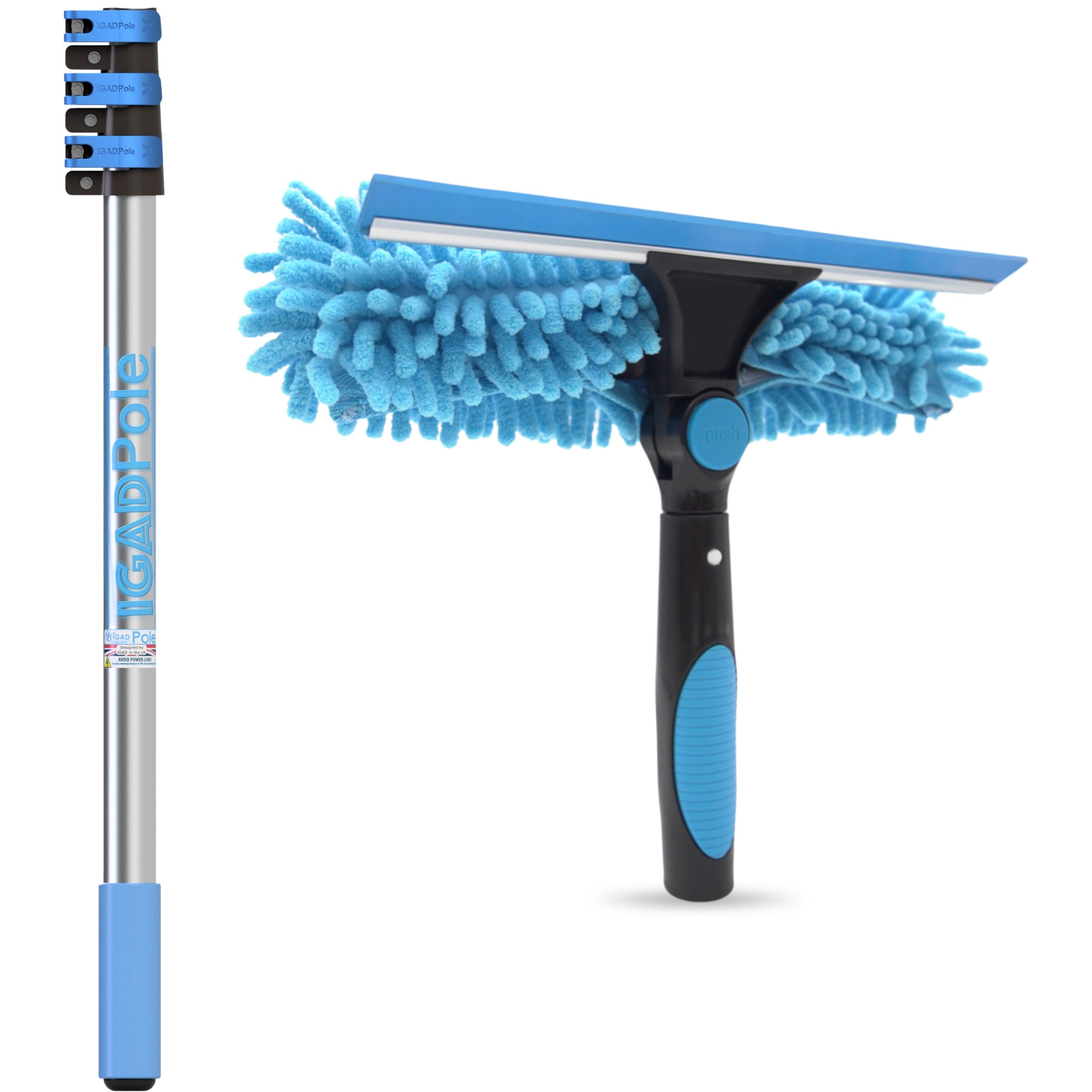 5ft Window Squeegee with Extension Pole, Window Cleaner Tool with 1-Stage Telescoping Pole, Window Cleaning Kit with 5ft Pole (1.3m) & Microfiber Cloths, 2 Blades Replacements & ACME Adapter
