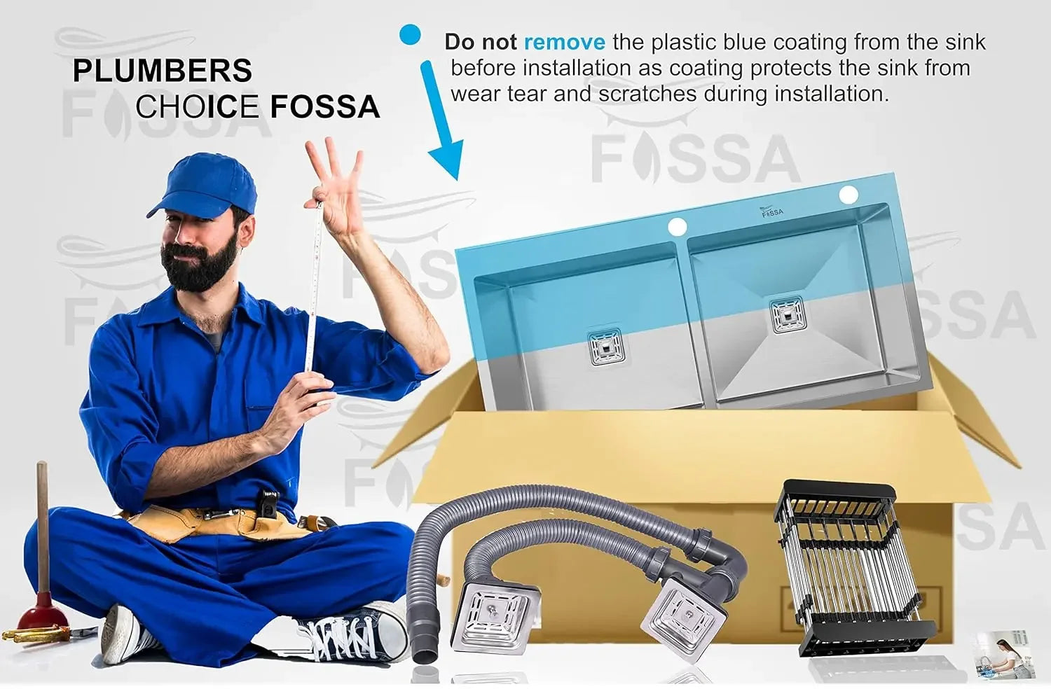 304 Handmade (45"x20"x10) Inch Stainless Steel Double Bowl Silver Kitchen Sink With Tap Hole