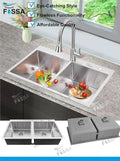 304 Handmade (45"x20"x10) Inch Stainless Steel Double Bowl Silver Kitchen Sink With Tap Hole